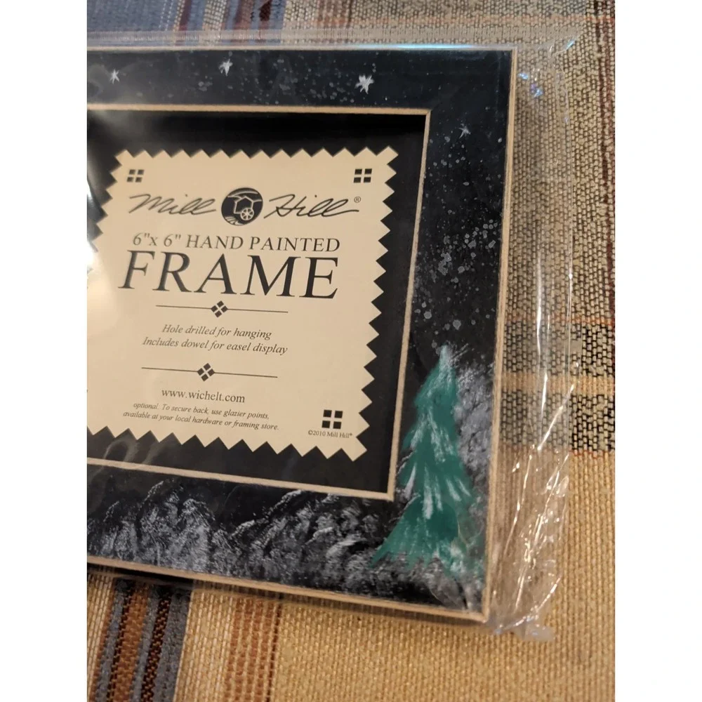 Brand New 2010 Mill Hill Frame 6X6 Wooden Hand-Painted Winter Night Folk Art